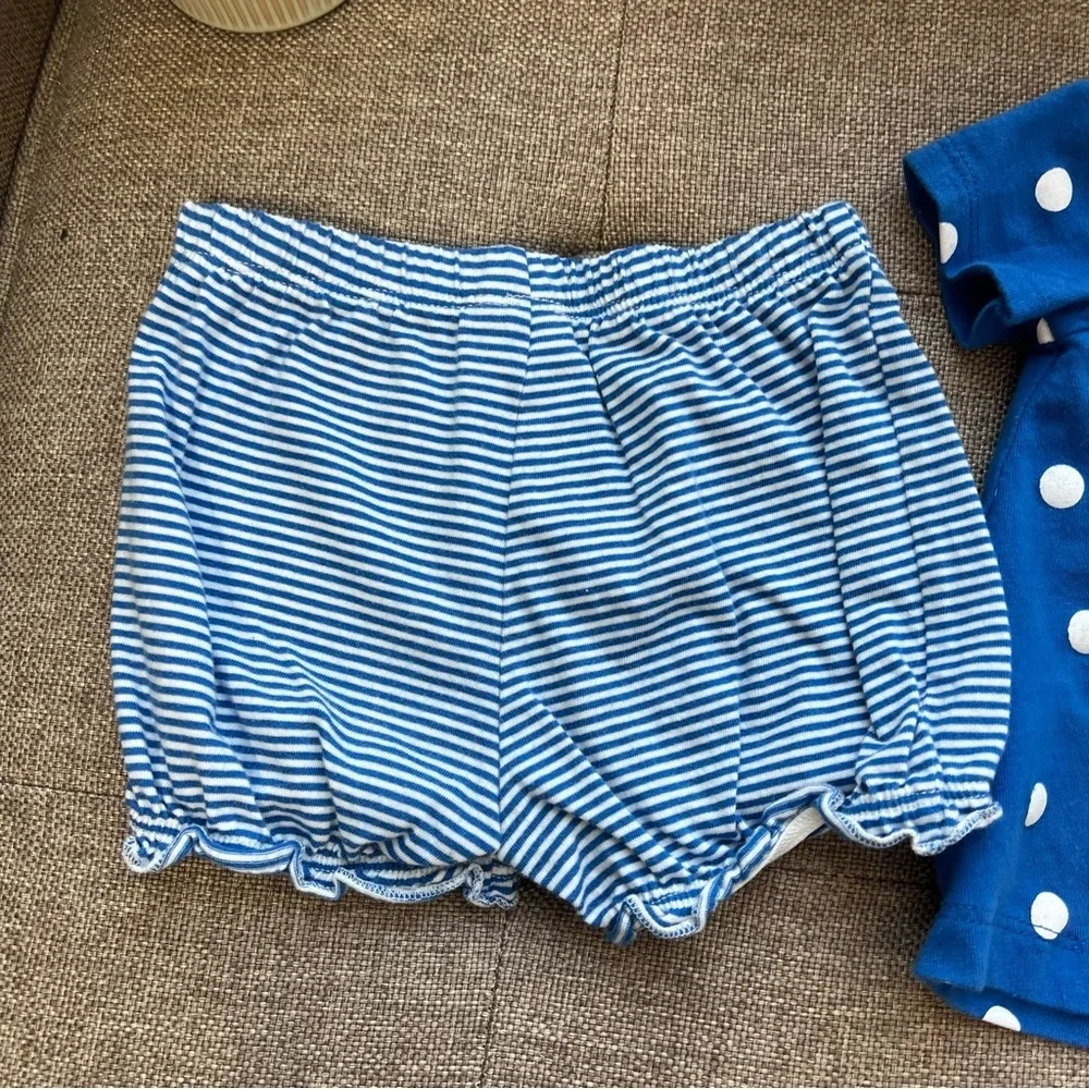 Carters 12 month cute blue polka dot fish‎ 2 piece short set outfit